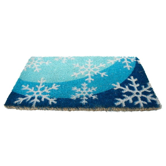 Imports Decor Printed Coir Doormat, Blue Snowflakes, 18-Inch by 30-Inch