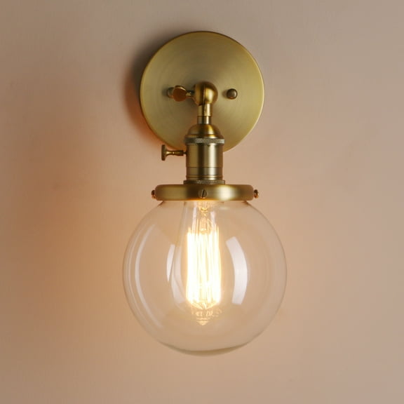 Pathson Industrial E26 Wall Sconce 15CM Globe Clear Glass Shade Bathroom Vintage Light Fitting