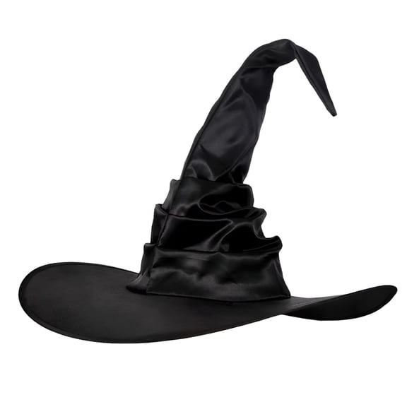 TELOLY Black Witch Hat with Large Brim Halloween Pleated Witch Hat Durable Reusable Witches Hats for Women