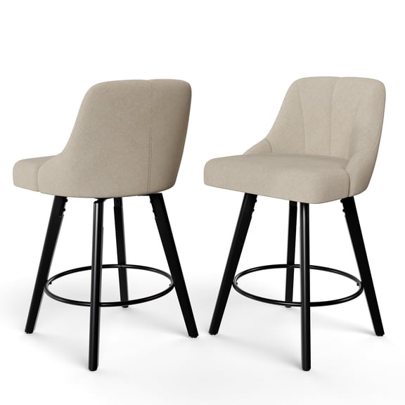 Betisef Swivel Bar Stools Set of 2, Counter Height Bar Stools with Back, Linen Fabric Upholstered Kitchen Island Stools, 360° Swivel, Rubberwood Legs, Thick Cushion Seat, for Dining Room Beig