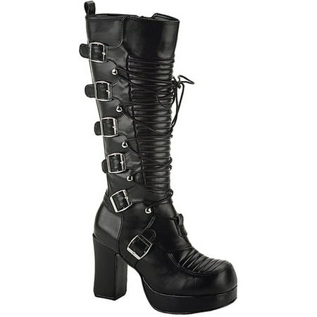 3 3/4 Inch Lace Up Gothic Boots Black Womens Boots Chunky Heel Buckles