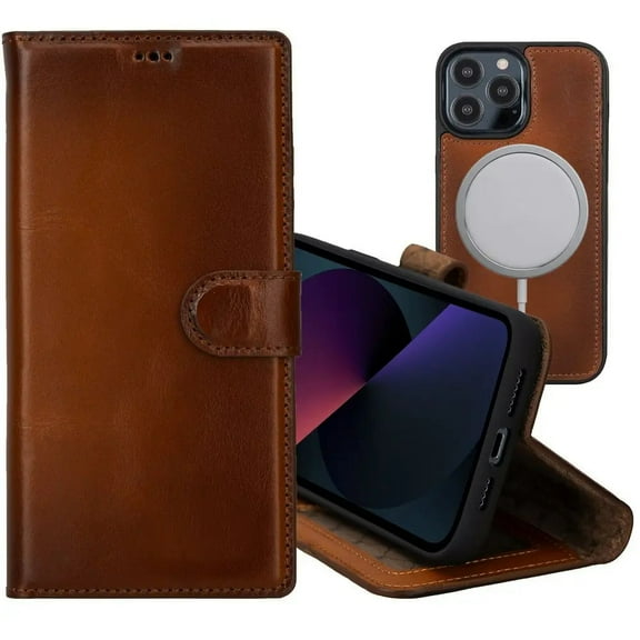 iPhone 14 Pro MAX Detachable Card Holder Wallet Case, (Chestnut Brown)