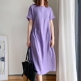 thumbnail image 4 of ZenCart Women's Loose Cotton Dress Summer Casual Plus Size Midi Dress Crew Neck Short Sleeve Pleated Swing Dress with Pockets, 4 of 8