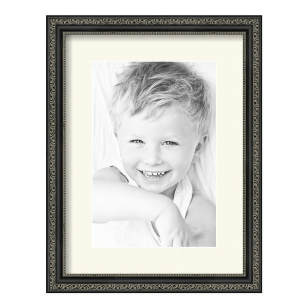 ArtToFrames 12x16" Matted Picture Frame with 8x12" Single Mat Photo Opening Framed in 1.25" Antique Black and 2" Off White Mat (FWM-5106-12x16)