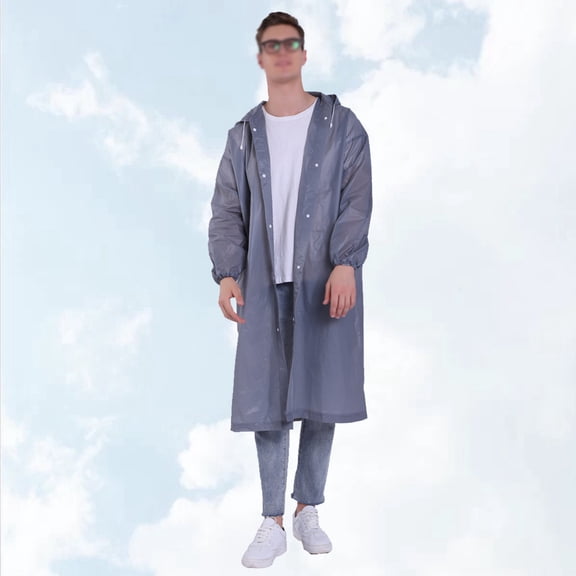 ibasenice Reusable Grey Eva Rain Poncho for Adults with Drawstring Hood and Elastic Cuffs