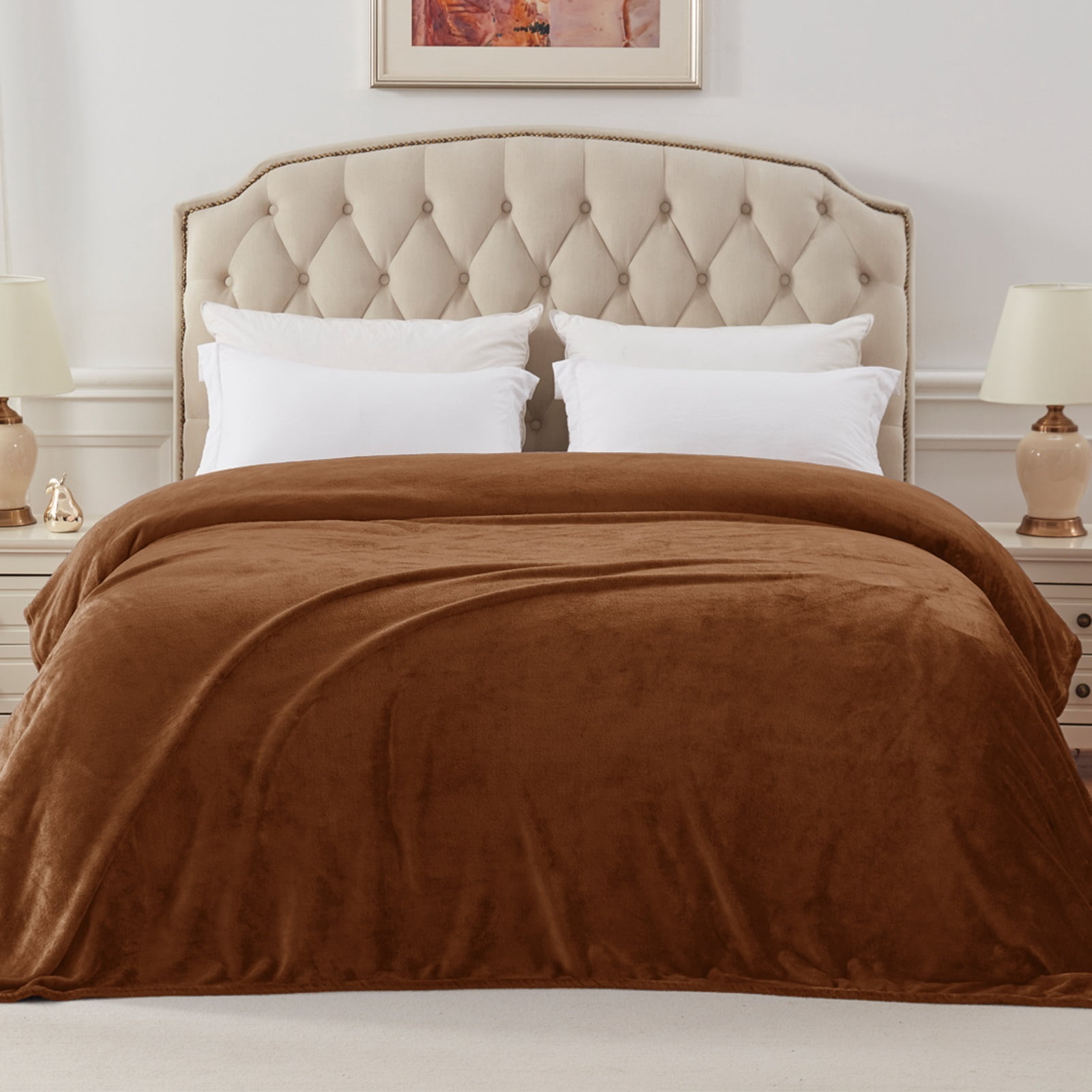 Exclusivo Mezcla Queen Size Flannel Fleece Velvet Plush Bed Blanket as Bedspread, Coverlet, Bed Cover (90"x90", Brown)