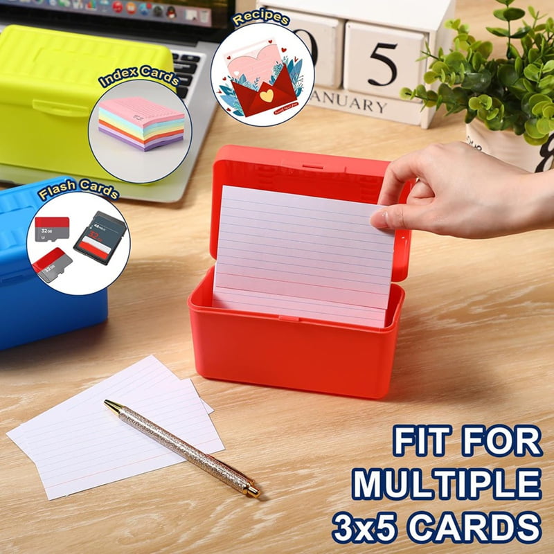 Index Card Holder Box 3x5In, Flash Note Card Holder Box Organizer Case, 3x5 Index Card Storage File Box, 4 Colors Pack