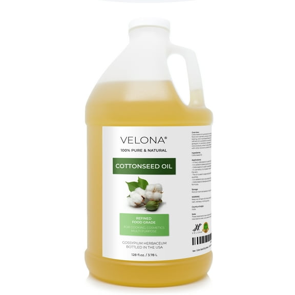 Cotton Seed Oil by Velona - 1 Gallon / 128 Fl Oz | 100% Pure and Natural Carrier Oil | Refined, Cold pressed | Cooking, Skin, Face, Body, Hair Care | Use Today - Enjoy Results