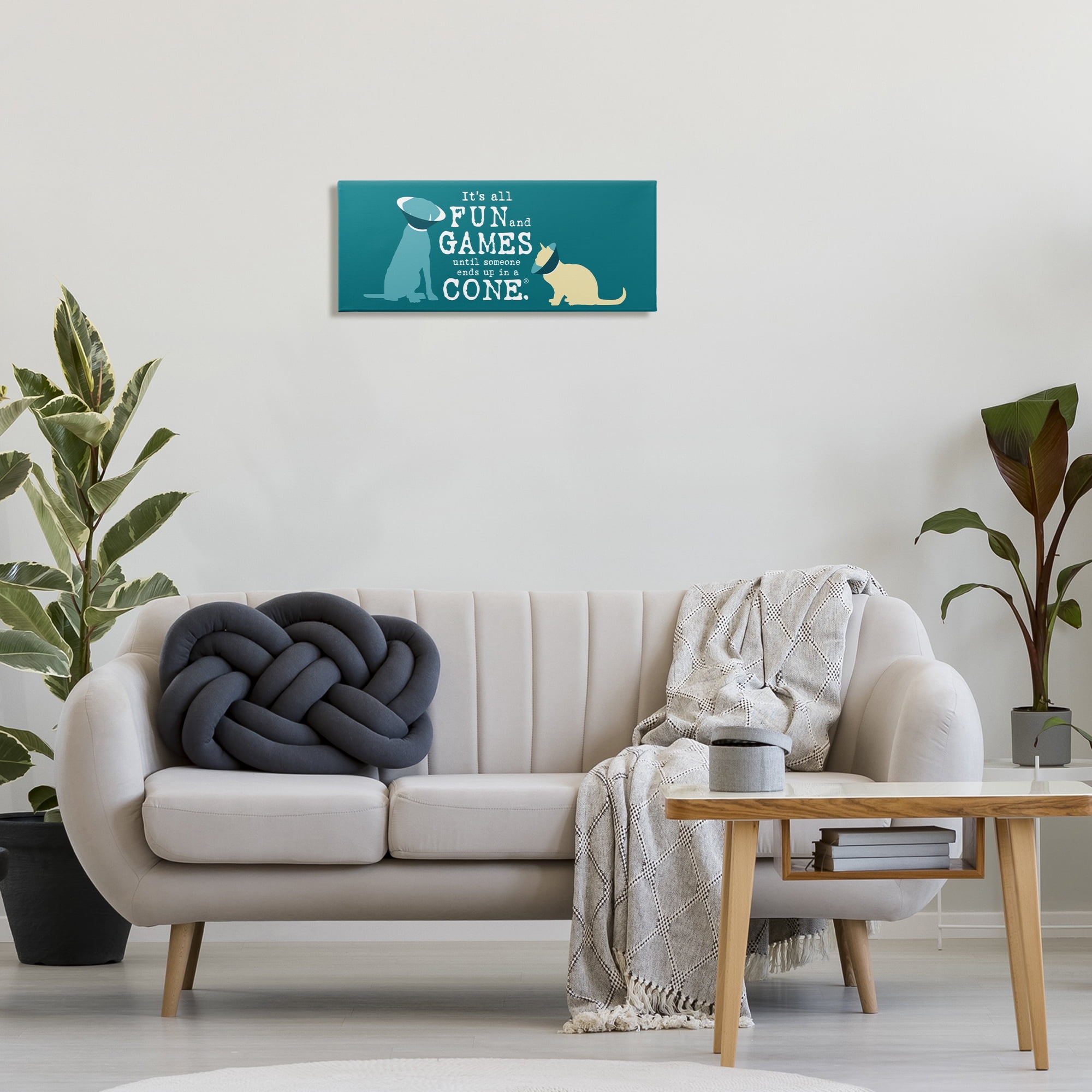 Stupell Industries Funny Cat & Dog Cone Animals Painting Wrapped Canvas Art Print Wall Art, 24 x 10