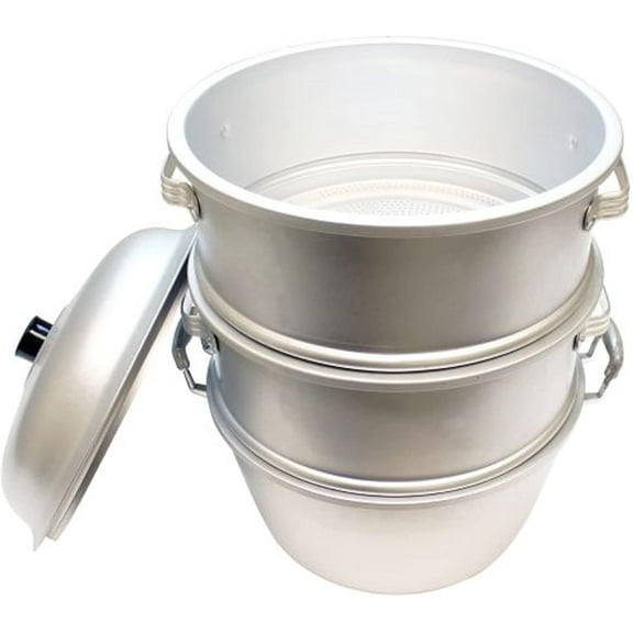 TrueCraftware- 15" x 20 1/4" Aluminum 3 Tier Steamer Set 1/8” hole size- Steamer Steaming Pot Multipurpose Steaming Pot Cookware for Vegetable Seafood Dumpling Stock Sauce Food Soups Stews and Pasta