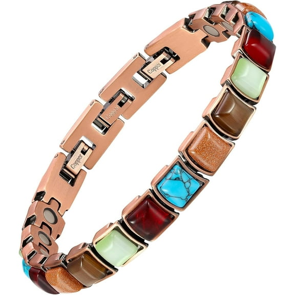 Wollet Magnetic Copper Turquoise Bracelet for Women with 3800 Gauss Magnets
