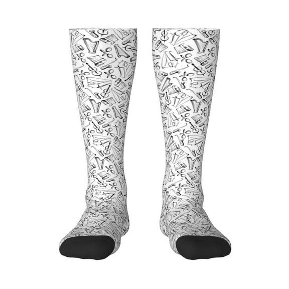 Fuzoiu Black White Music Print Adult Stockings,Crew Socks,Unisex Fashion Socks, Casual Sports Socks,Comfortable Crew Socks for Everyday Wear and Sports