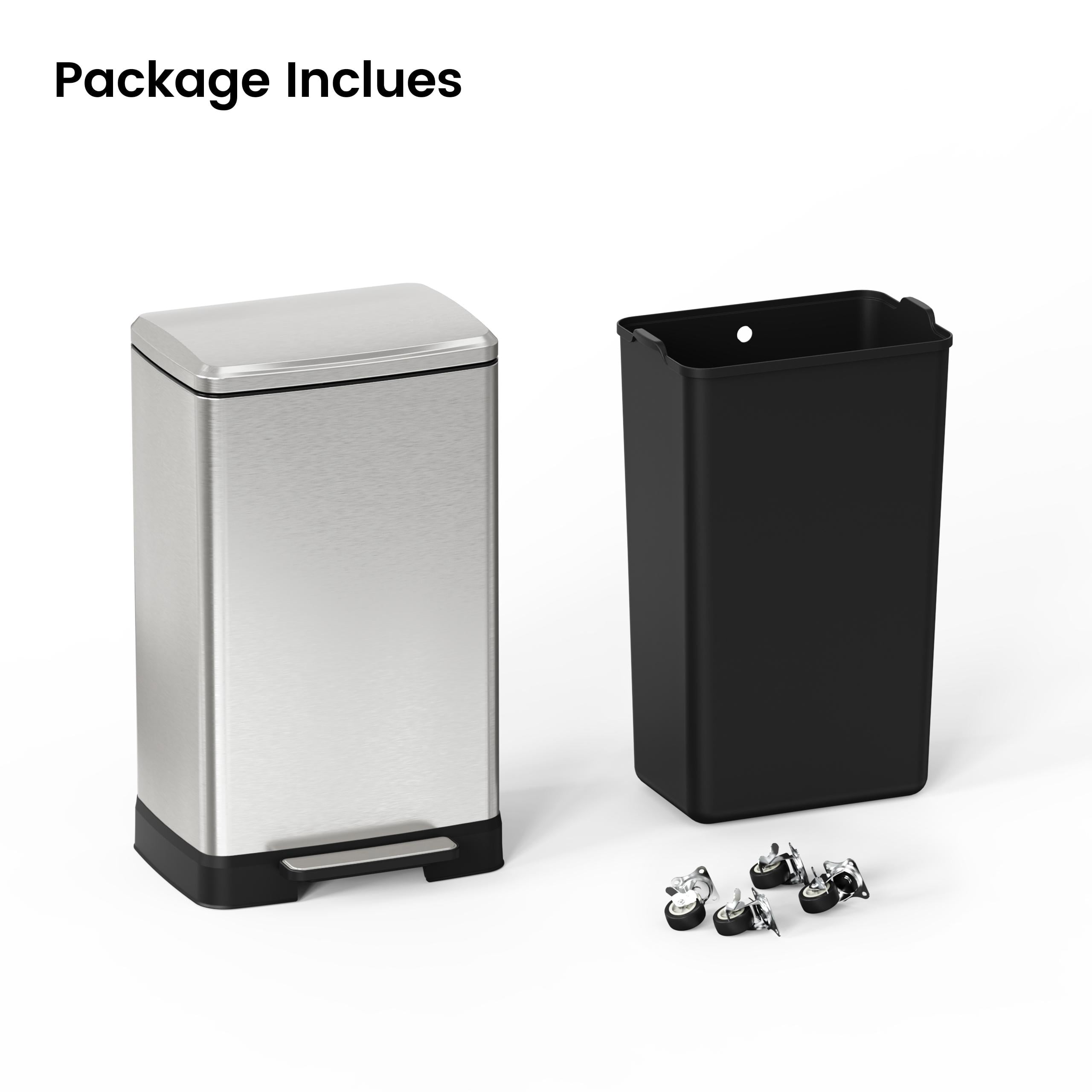Stainless Steel Step Trash Can 14.5 Gallon Brushed Nickel Hands-Free with Removable Inner Bucket for Kitchen Bathroom