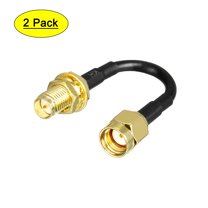 Uxcell RG174 RP-SMA Male to RP-SMA Female Antenna Extension Cable Shorter Length Metal Black 2 Pcs 2''
