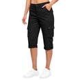 thumbnail image 5 of Women's Capri Pants Travel Hiking Straight Leg Joggers Casual Summer Drawstring Cropped Pants with Pockets Black L, 5 of 5