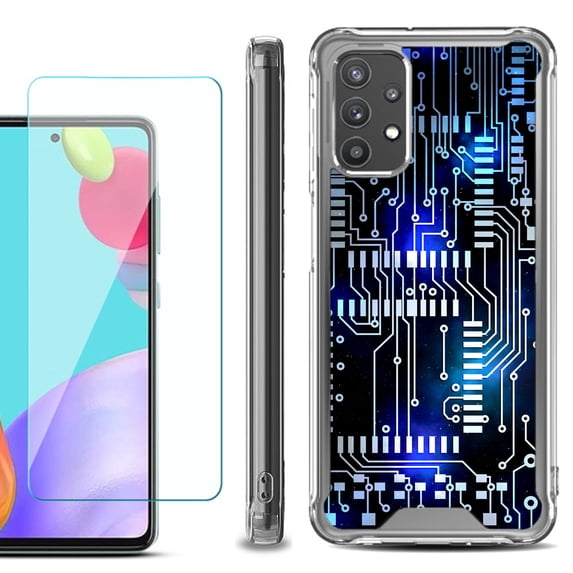 Shockproof Bumper Phone Case for Samsung Galaxy A52 5G, with Tempered Glass Screen Protector, by OneToughShield ® - Cosmos Circuit
