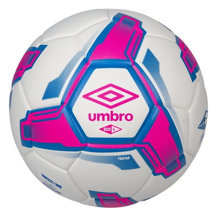 Umbro Tristar Size 4 Youth and Beginner Soccer Ball, White/Blue/Pink