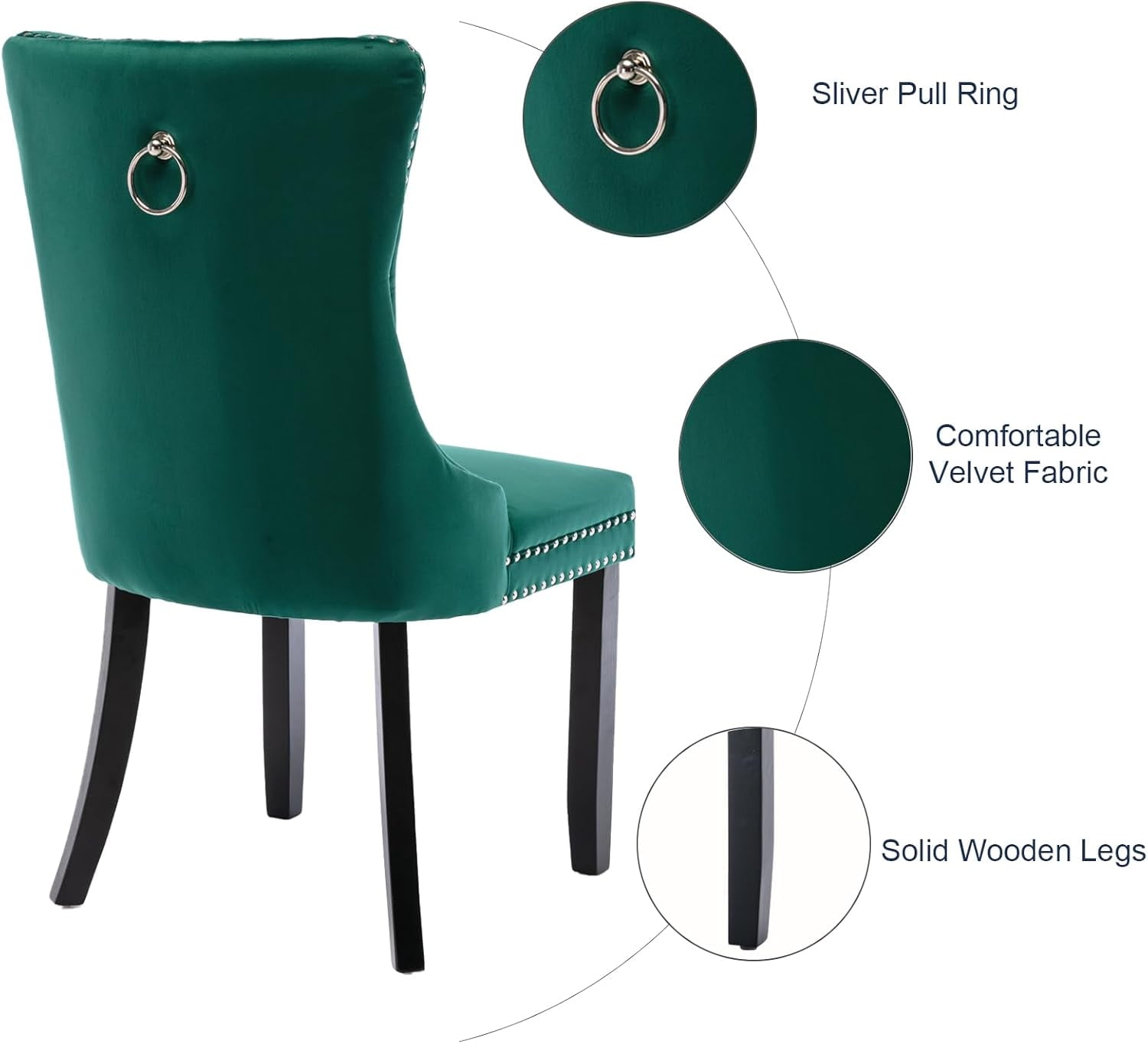 MOONMISS Dining Chairs 2-Pcs Set, High-end Velvet Upholstered Accent Chairs Button Tufted Dining Chairs with Back Ring Pull and Nailhead Trim,Green