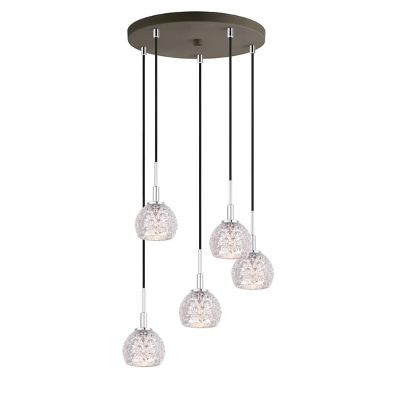 Woodbridge Lighting Elise 5-Light Glass Cluster Pendant in Chrome/Bronze/Mercury