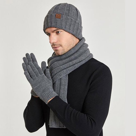 Dvkptbk Scarf 3PCS Suit Women Solid Knitting Hat Warm Windproof Baggy Stretch Winter Soft Hat + Gloves + Scarf Set Clothes on Clearance