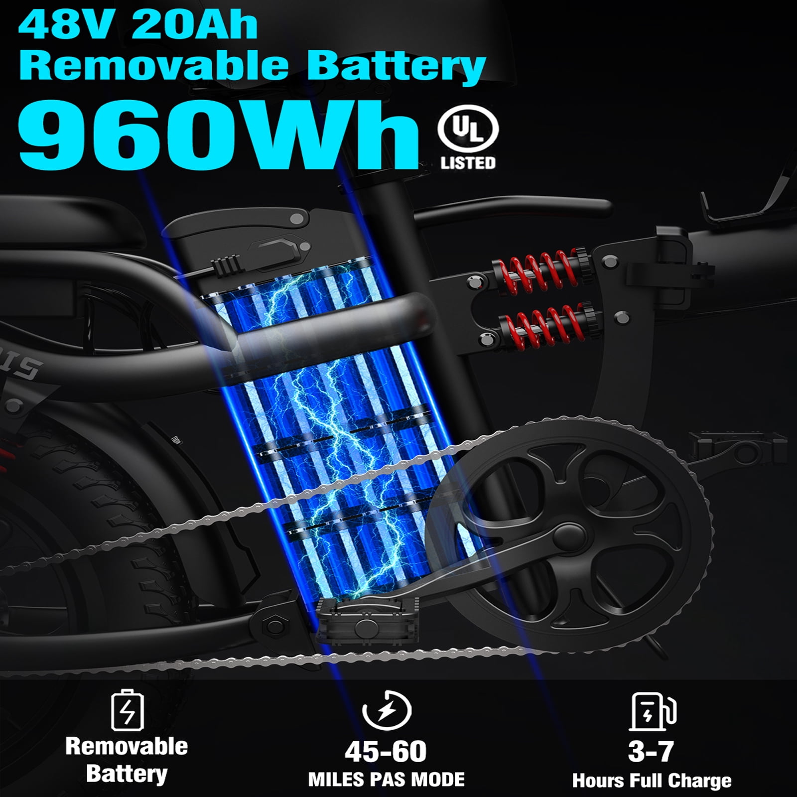 GugoIs 1000W Peak Electric Bike for Adults, 16" * 3.0 Fat Tire Electric Bicycle, 48V 20Ah Battery, One-step Folding Commuter Ebike, Handlebar Bag & Rear Seat, USB-A UL2849