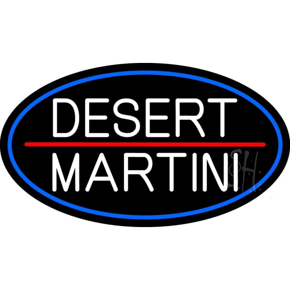 Desert Martini Oval With Blue Border LED Neon Sign 13 x 24 - inches, Clear Edge Cut Acrylic Backing, with Dimmer - Bright and Premium built indoor LED Neon Sign for Bar decor.