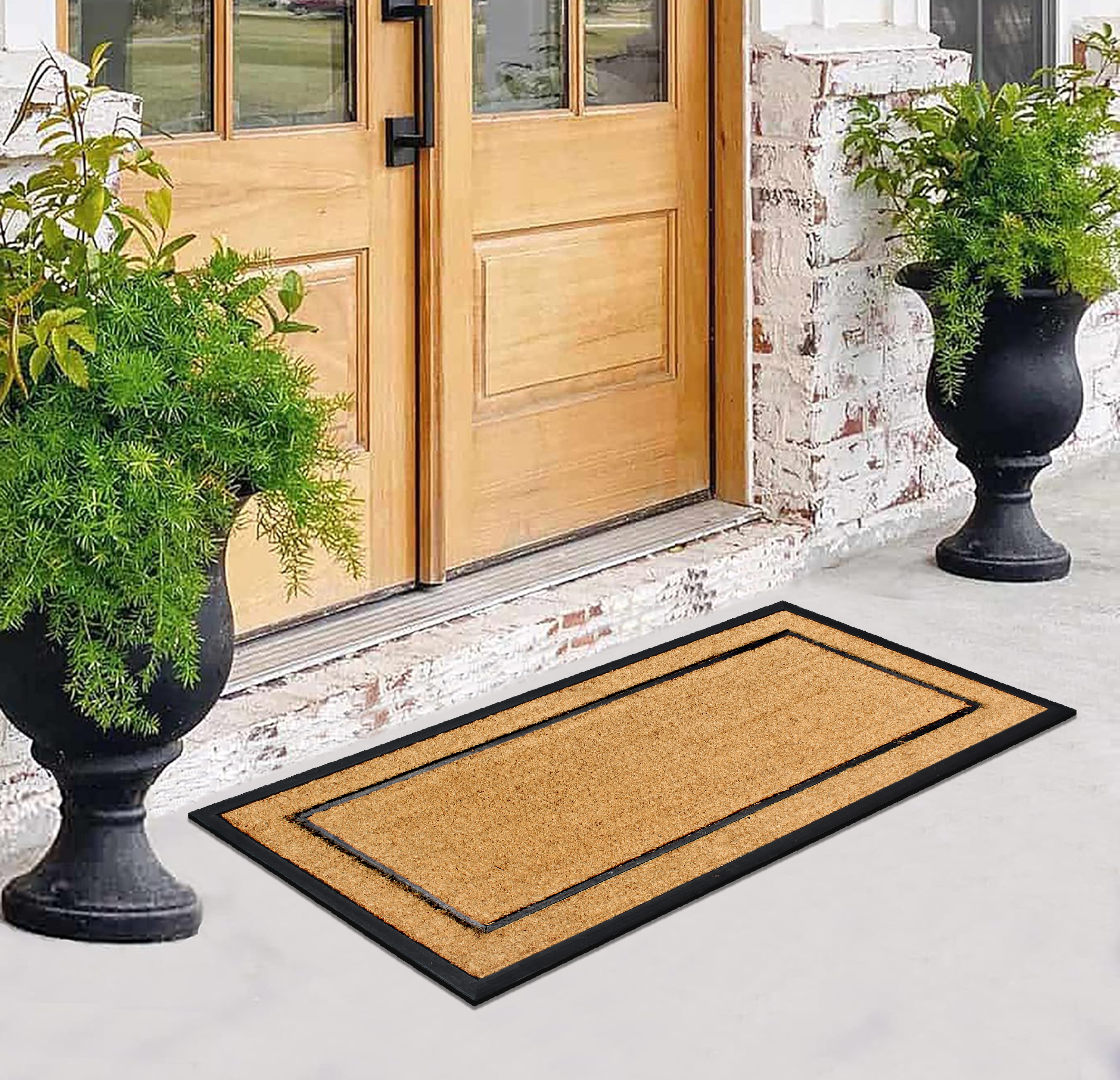 A1HC Natural Coir & Rubber Large Door Mat 30"x60" - Thick Durable Doormat for Entrance Heavy Duty, Thin Profile Front Door Mat, Picture Frame Black