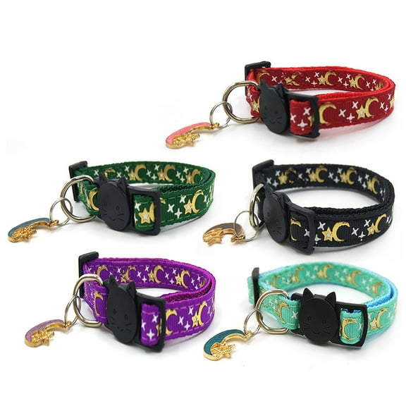 ROCKROK 5 Pcs Star Moon Pattern Print Adjustable for Cat Collars Breakaway with Cha
