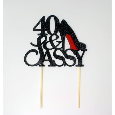All About Details 40 & Sassy Cake Topper (Black), 1pc, 40th Birthday, Party Decor, Glitter