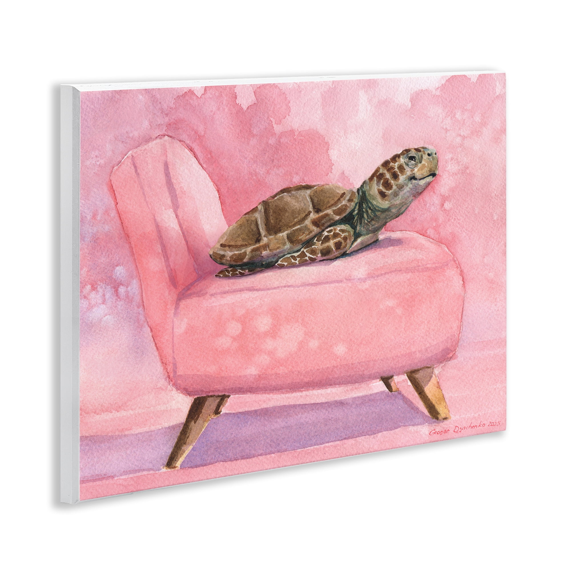 Stupell Industries Happy Turtle on Pink Chair Wall Plaque Art, design by George Dyachenko