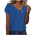 thumbnail image 2 of Womens Tops Plus Size Short Sleeved Button Solid Color Casual Printed Loose T-shirt Navy XL, 2 of 5