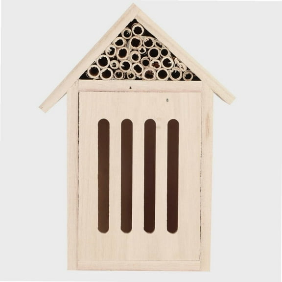 Wooden Bee Butterfly House,Outdoor Hanging Bamboo Habitat for Bee Butterfly Live,Bee Shelter Nesting,Butterfly Habitat for Garden[C Type]