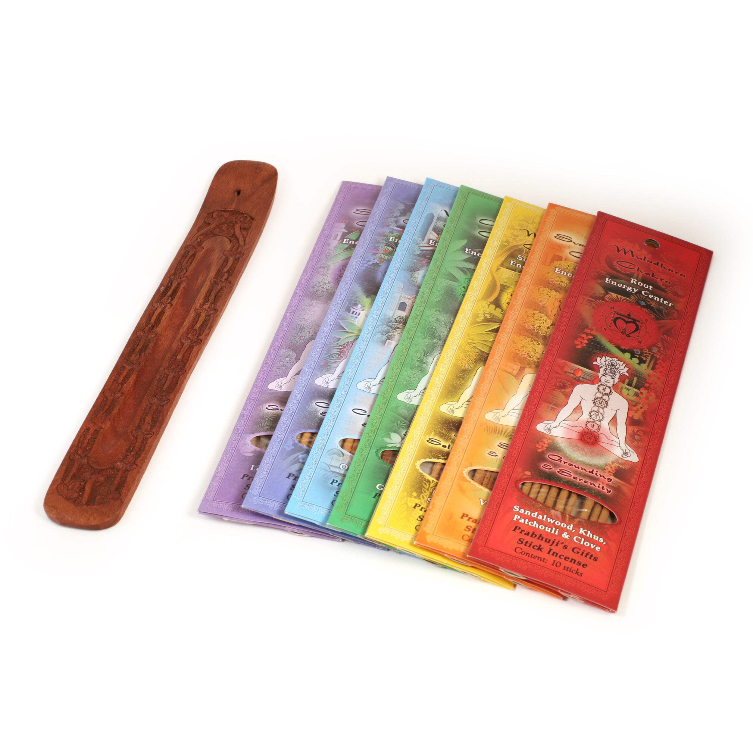 Incense Gift Set - Flat Burner + 7 Chakras Incense Stick in Purple Greeting Sleeve