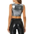 thumbnail image 3 of INSPIRE CHIC Women's Tank Tops Sleeveless Cut Out Clubwear Shiny Metallic Crop Tops S Grey, 3 of 6