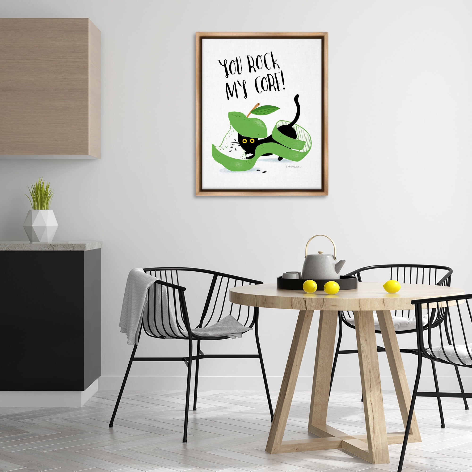 Stupell Industries Rock My Core Cat Animals Painting Brown Floater Framed Canvas Art Print Wall Art, 25 x 31