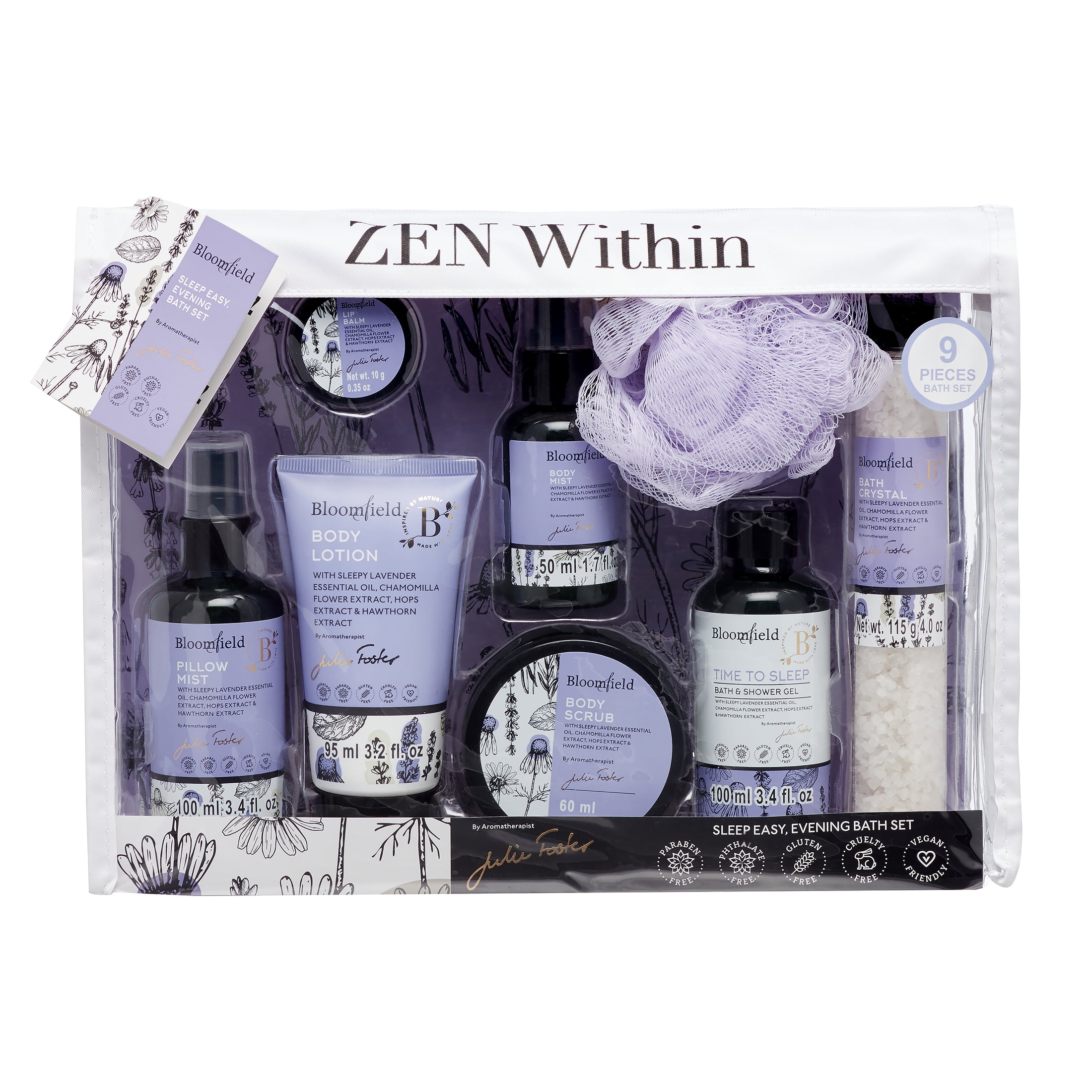 Bloomfield Sleep Easy, Evening Bath Gift Set, 9 Pieces