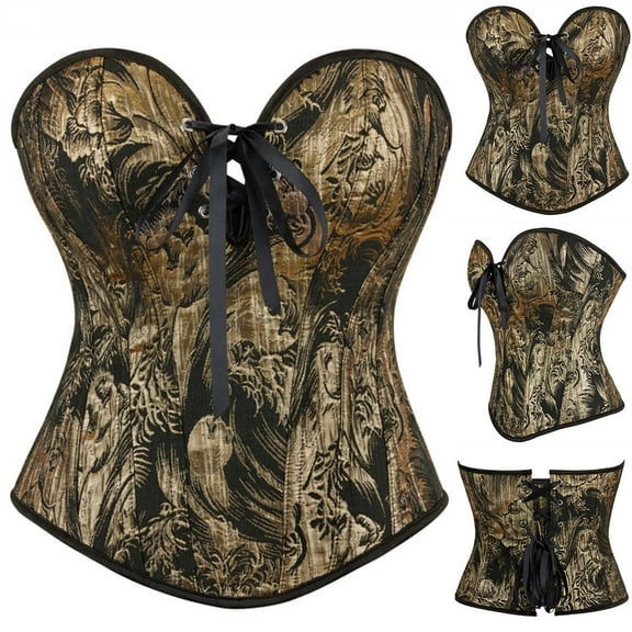 Womens Corset Tops Vintage Gothic Overbust Bustier 2025 Fashion Lace Up Satin Boned Bodyshaper Corset Bridal Shapewear Plus Size Bodysuit Halloween Costume Gold S