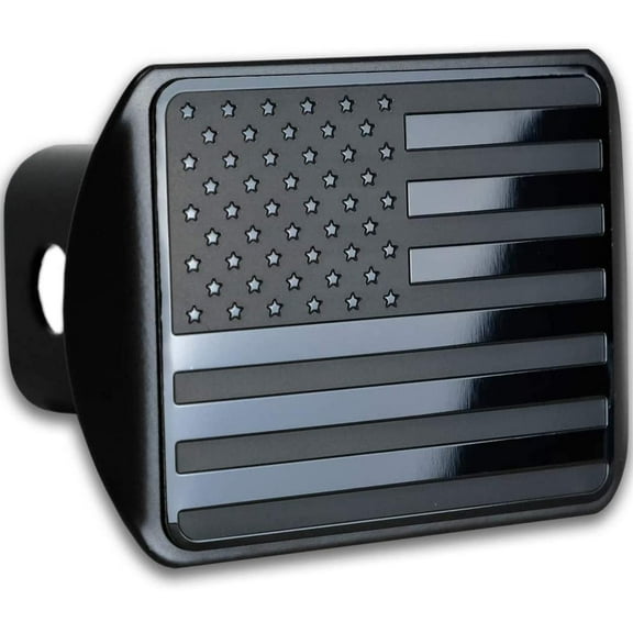 Cootack USA Stainless Steel Flag Emblem Trailer Metal Hitch Cover American Patriotic Plug for Trucks Black Fits 2" Receivers (Black)