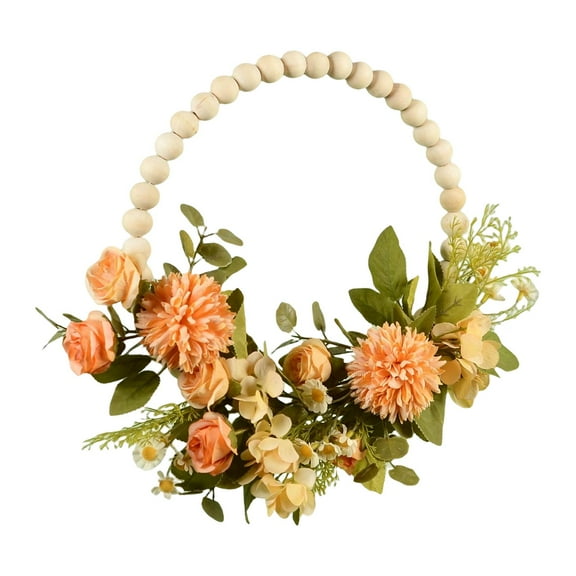 Flower Wreath Garland Door Wooden Beads Circle Wall Hanging Decoration Party Orange Yellow