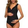 thumbnail image 3 of Trajes de baño de una pieza de maternidad con volantes y volantes Trajes de baño Falbala Monokini Cuello en V profundo Trajes de baño Negro (L Sailing  Electrónica, 3 of 6