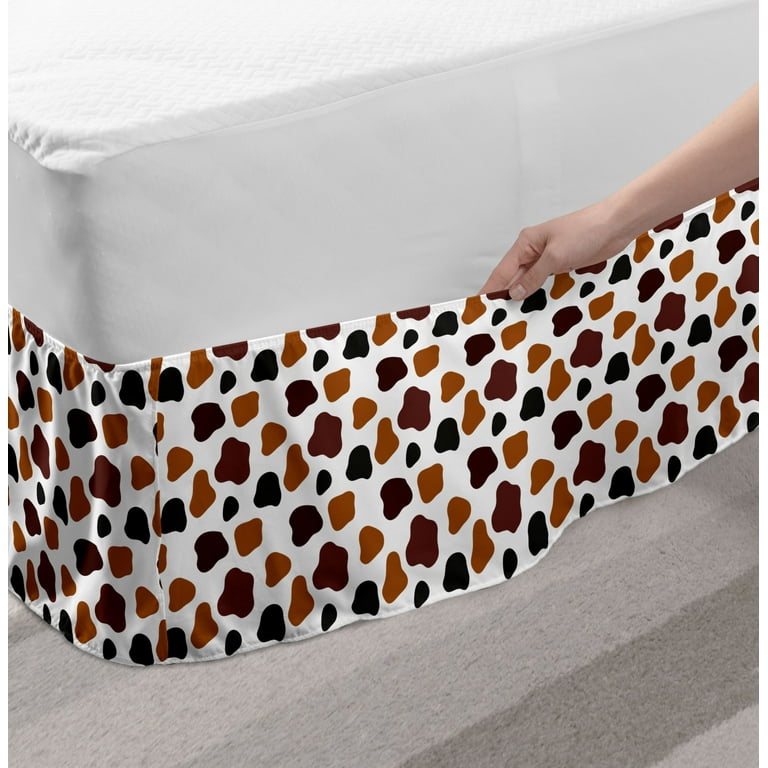 Cow Print Bed Skirt Cow Skin Animal Abstract Spots Milk Dalmatian Barnyard Camouflage Dots Elastic Bedskirt Dust Ruffle Wrap Around for Bedding