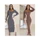thumbnail image 5 of Vestido de otoño-invierno 2024 para mujer, vestido informal ajustado para oficina, vestido retro elegante con cuello redondo, cintura alta, manga larga, vestido de fiesta, 5 of 5