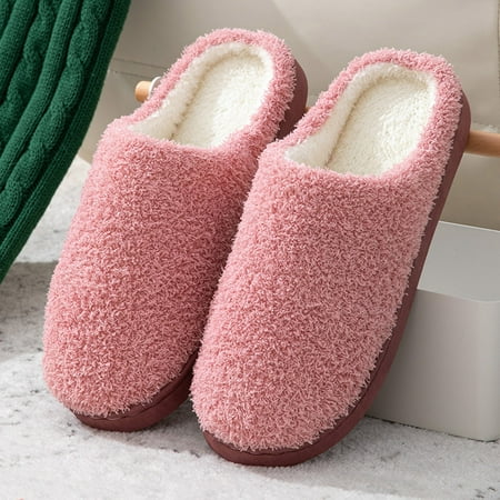 

Fashionable Autumn Winter Women Slippers Flat Bottom Non Slip Short Plush Warm Comfortable Solid Color Round Toe Indoor Pink 8