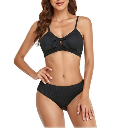 WERYOUNG Womens Summer Tropical Brazilian Vacation Swimwear Beachwear Solid Color Fashion Sexy High Waist Bikini Swimsuit Bikini Suit2 Cozy Black L