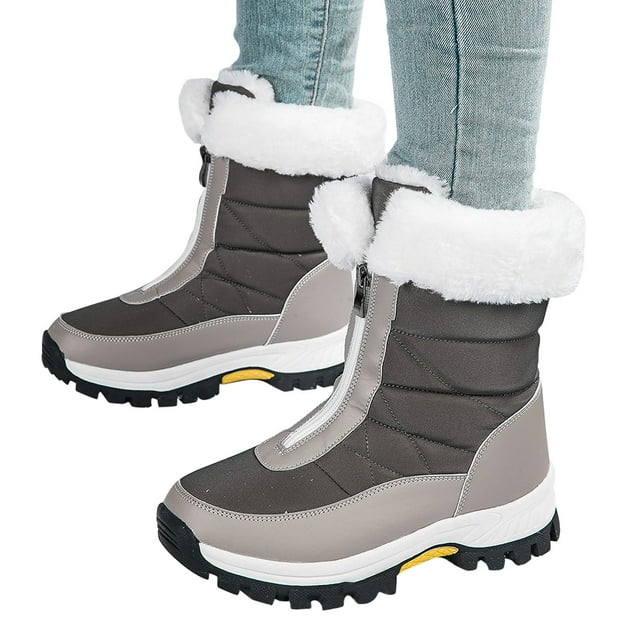 LSLJS Bottes d'Hiver d'Extérieur pour Femmes en Peluche, Isolation Épaisse, Coton Imperméable, Chaussures de Ski de Tourisme Rural, Bottes de Neige pour Femmes