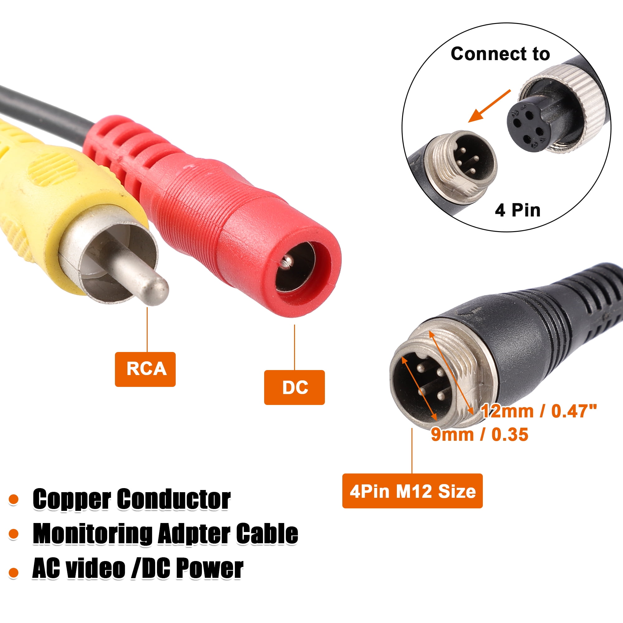 Unique Bargains Car Camera Adapter Male to RCA AV Male DC Female Connector