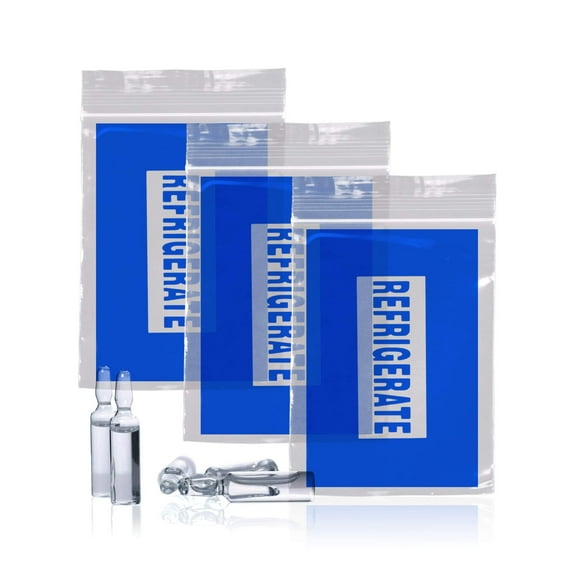 Pack of 1000 Refrigerate Bags, Clear 9 x 12. Zipper Blue Printed Bags 9x12. Polyethylene Seal Top Reclosable Bags 2 mil Thickness. Secure Zip Type Closure. Ideal for Health Applications.