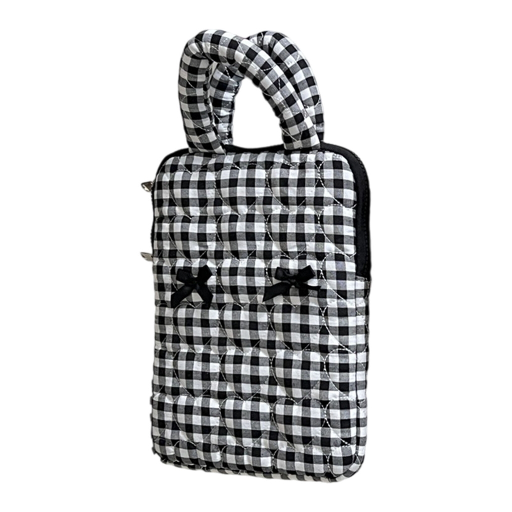 Computer Case Cloth Laptop Bag with Bows Design For Pad Tablets Travel Storage Case Checkered Shoulder Bag