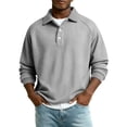 thumbnail image 2 of LTTVQM Mens Waffle Knit Polo Shirt Spring Winter Long Sleeve Business Casual Work Golf Collar Shirt Gray M, 2 of 7