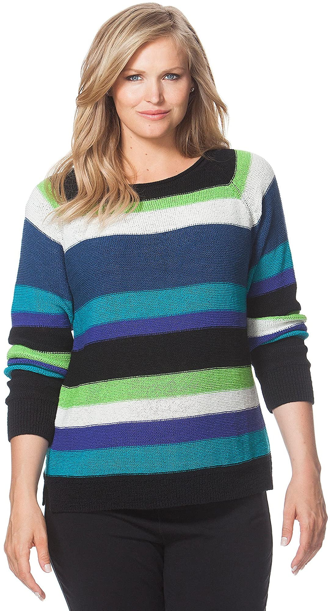 Chaps Plus Size Womens Striped Boatneck Sweater, Black Multi Walmart